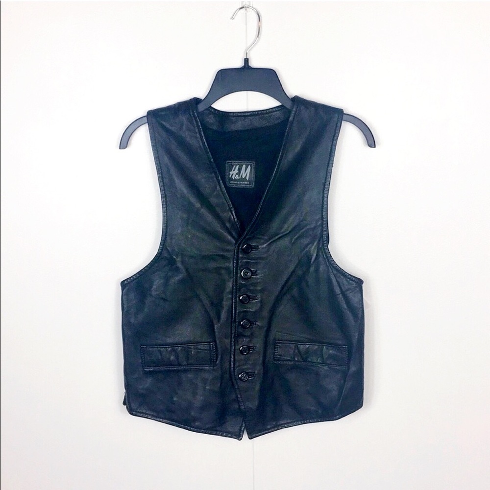Vintage H&M | 100% Leather Black Button-Up Vest